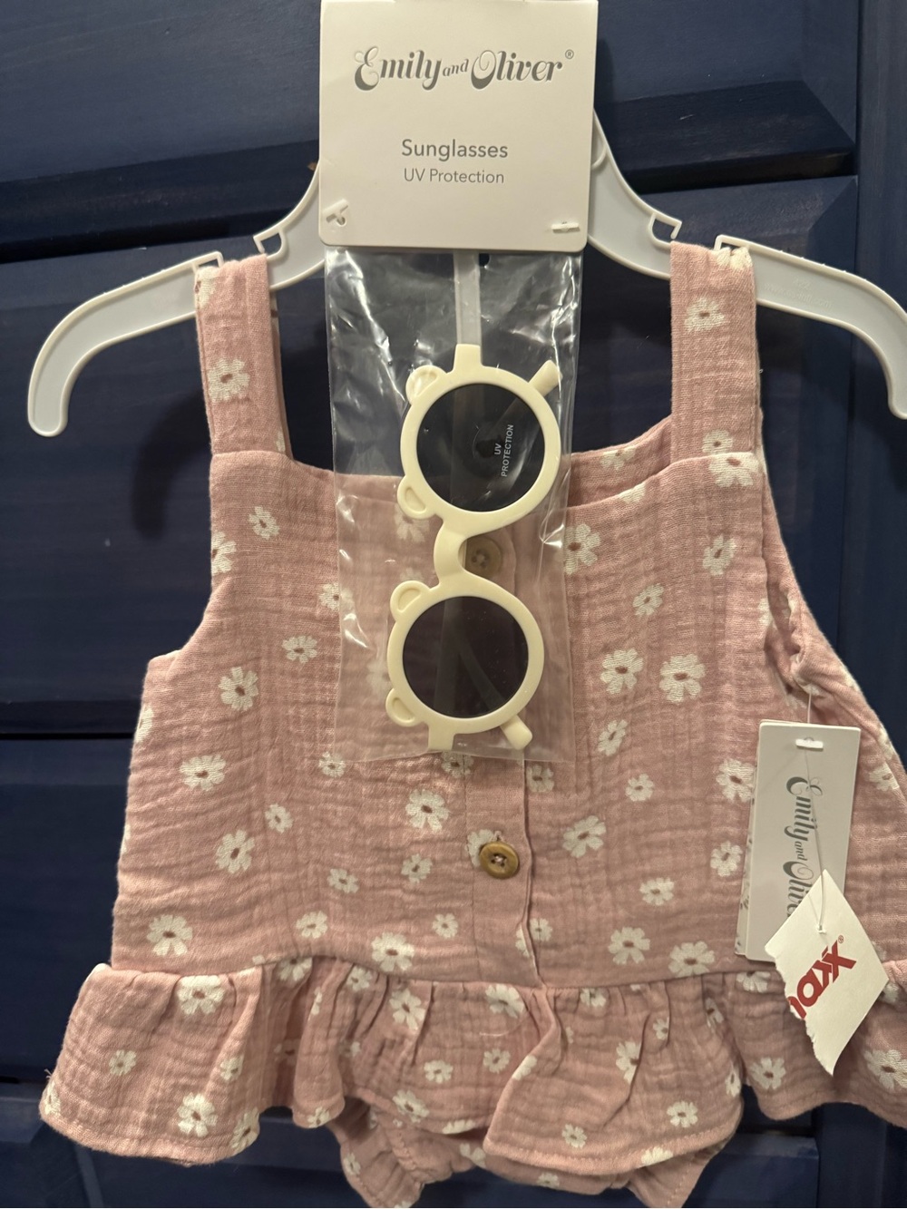 Kids' Pink Floral Ruffle Romper with Cream Sunglasses 18 months